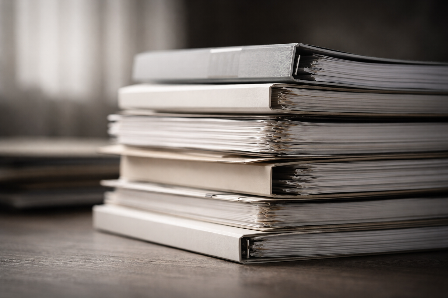 Stacked official documents and compliance papers with selective focus, lit to emphasize texture and depth, suggesting regulatory oversight and institutional governance.