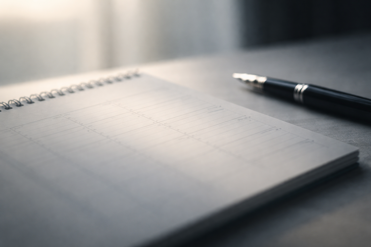 A calendar or planner with a pen, shot in soft natural light with selective focus, suggesting scheduled events and forward planning.