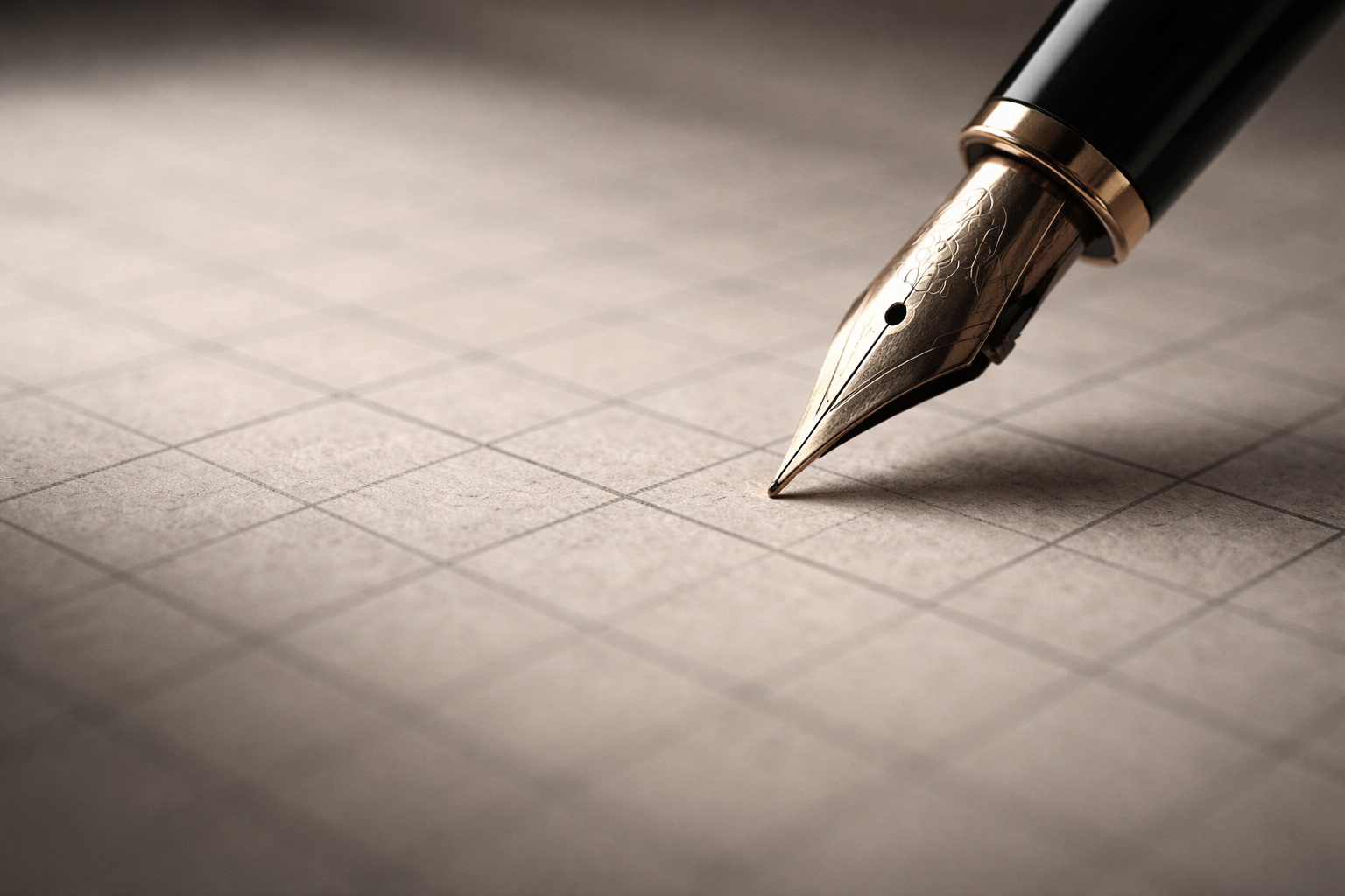 A fountain pen rests on aged ledger paper in soft focus, evoking financial records and institutional monetary decision-making.